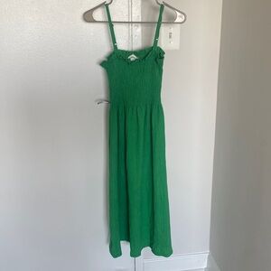 H&M green smocked midi dress